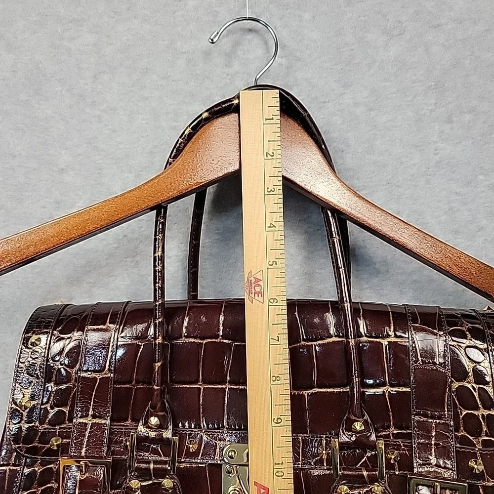 Vintage NORDSTROM Large Croco Embossed Leather Purse Hand Bag‎ Wine Gold Studded